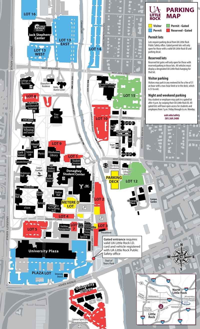 UA Little Rock campus map for parking.