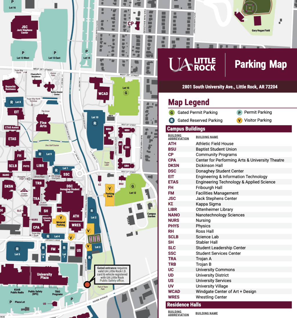 UA Little Rock Parking Map - opens in accessible pdf