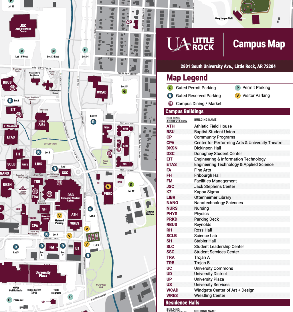 UA Little Rock Campus Map - opens in accessible pdf