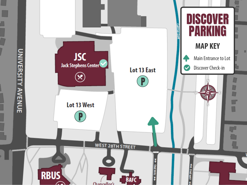 Discover Parking Map: Lot 13 at Jack Stephens Center