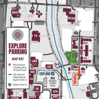 Image description: Map of Explore Parking & Check-in Location