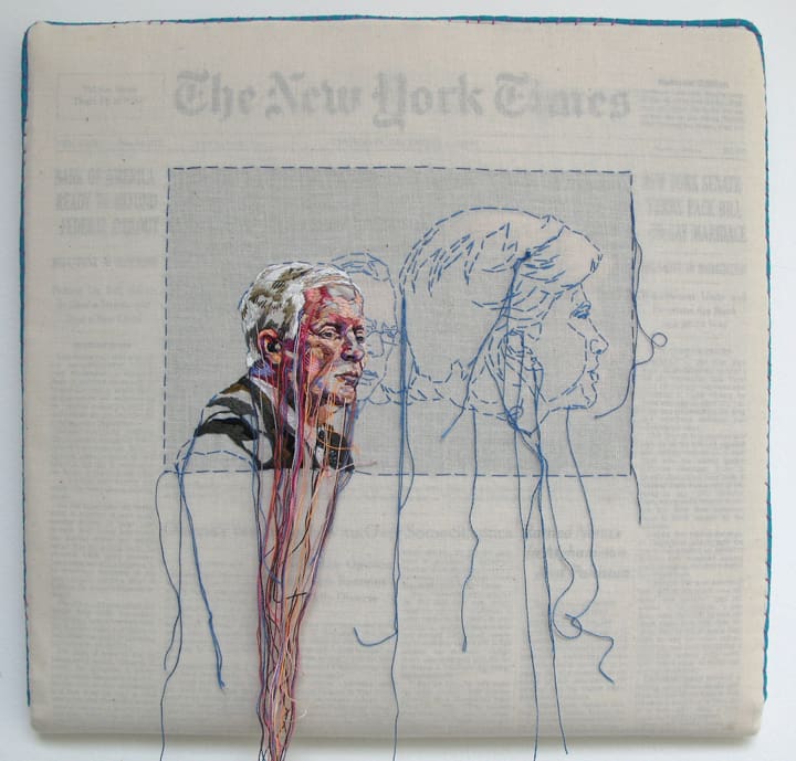 A New York Times newspaper covered with cotton muslin