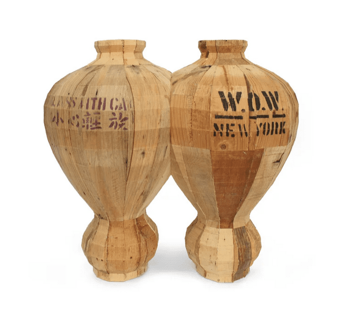 Inverted Double Gourd vase form conjoined at the widest point of the upper form.