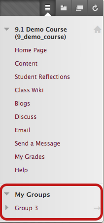 Image showing the My Groups menu options for the selected course.