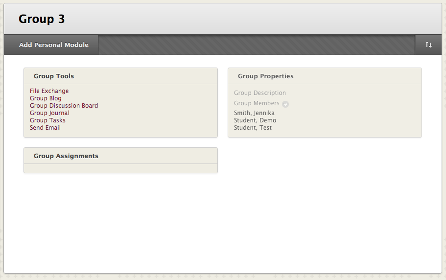 Image showing the Groups module page which includes group tools, group properties, group assignments, and more.