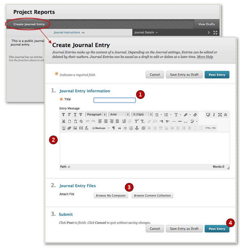 how to create a journal entry in blackboard