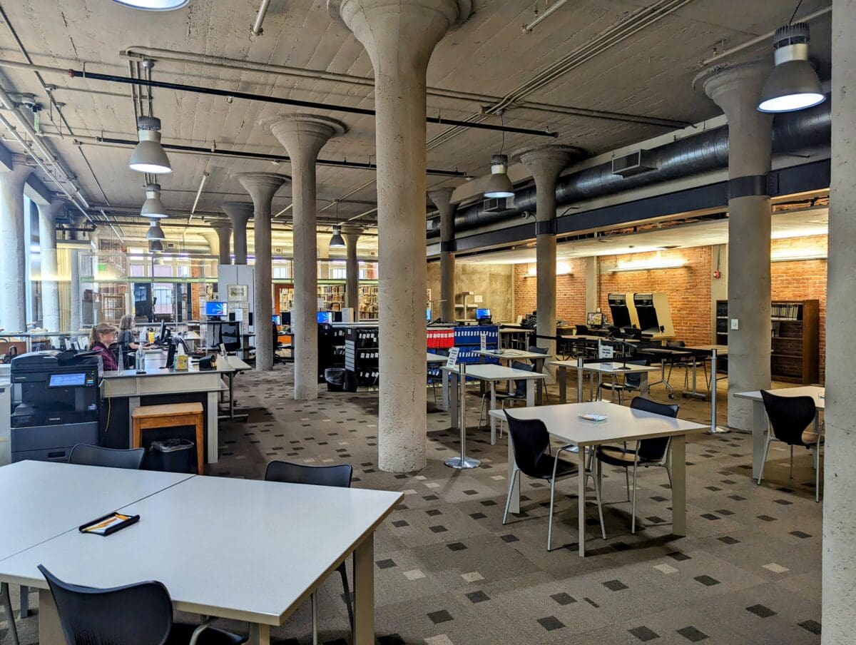 Photograph of the research room, located on the second floor of the Roberts Library