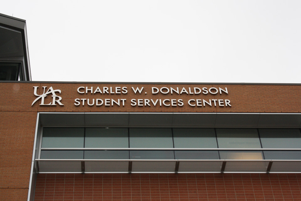 Picture of new signage for the Charles W. Donaldson Student Services Center