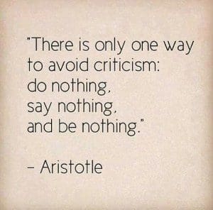 "There is only one way to avoid criticism: do nothing, say nothing, and be nothing." -Aristotle