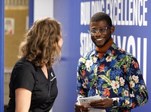 construction professional networking with student