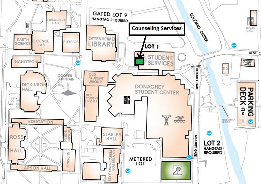Counseling Services Location on Campus Map