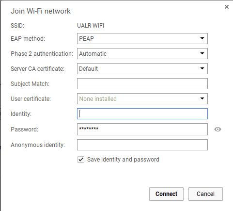 Example Screen of WiFi Configuration