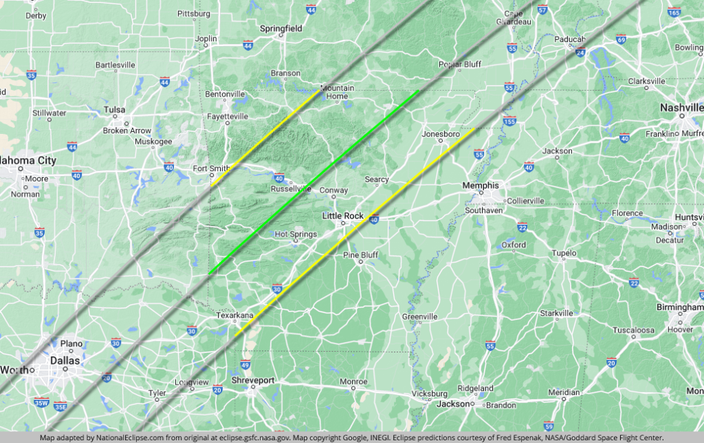 Arkansas solar eclipse map of totality