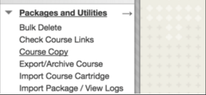 Image of Course Tools menu showing the Course Copy selection.