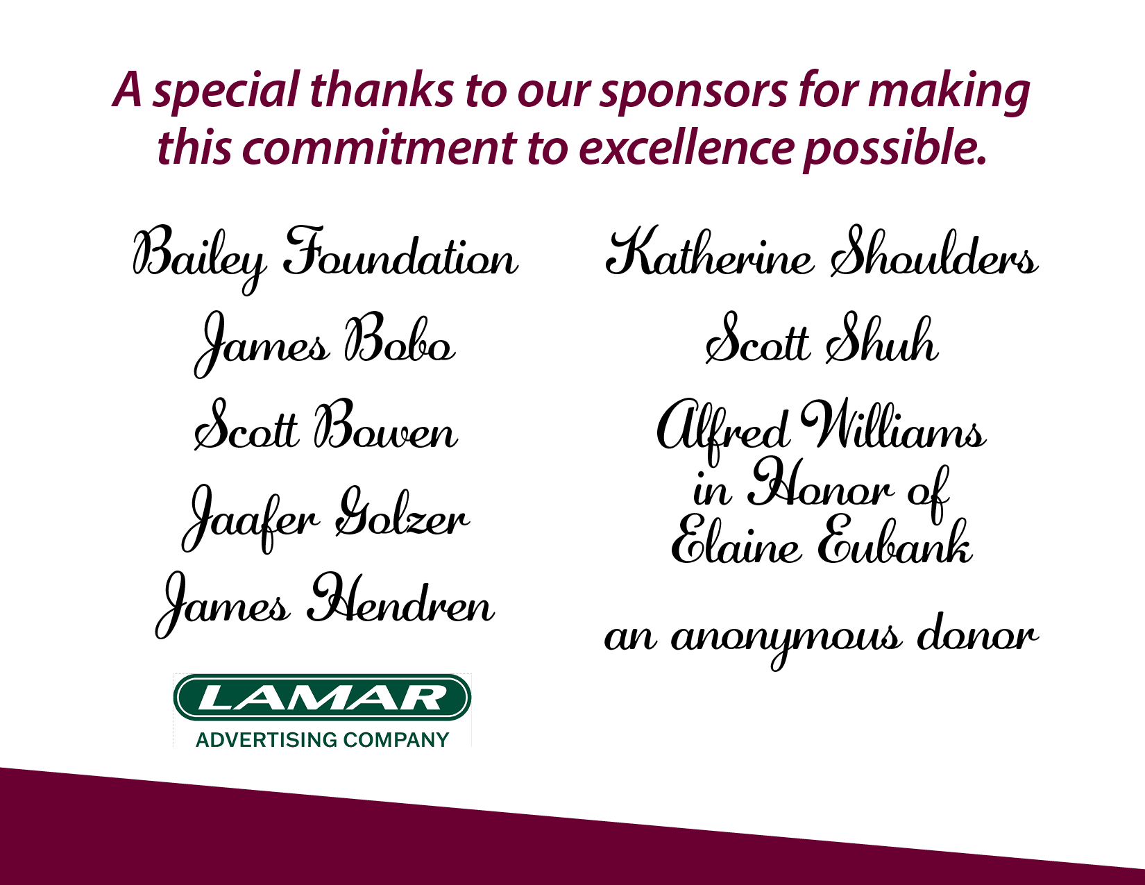 2026 Faculty Excellence Award Sponsors. 