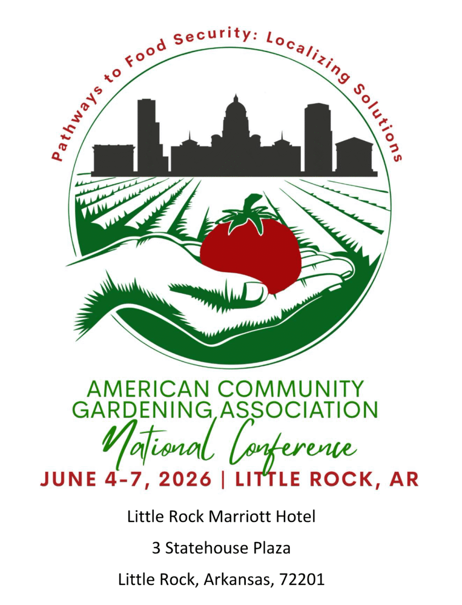 American Community Gardening Association conference logo; June 4 - 7, 2026, LR Marriott Hotel