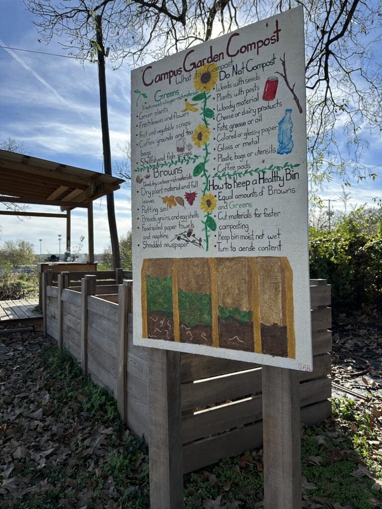Sign with wording about compost contents to include acceptable items