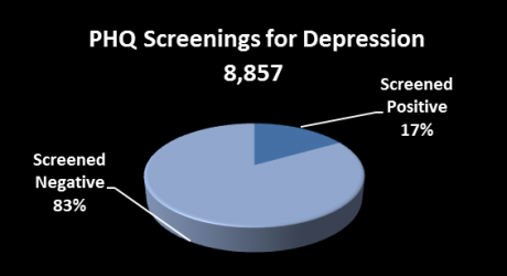 Pie chart showing numbers screened for depression