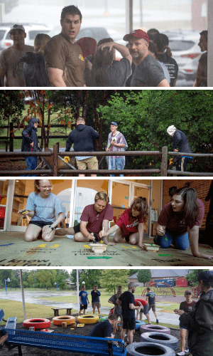 Bowen students working outside during their Day of Service at Washington Elementary