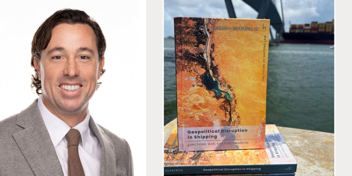 Professor Richard Kilpatrick along with his new book, Geopolitical Disruption in Shipping: Sanctions, War, and Force Majeure.