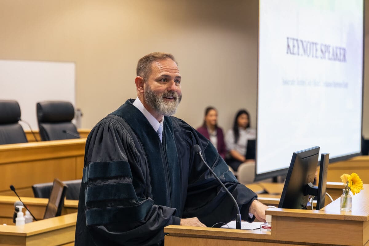 Justice Cody Hiland Welcomes New Bowen Law Students at Pinning Ceremony