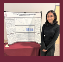Sahana Bettadpura standing by a poster she made for the at the 2023 Research Expo