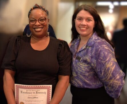 Latara Williams, who received the 2026 Karen Russ Award, stands with Emily Bowie.