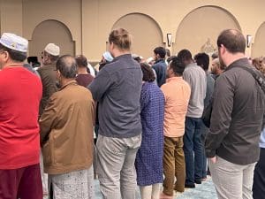 Worshippers and students from Dr. Glazier's religious freedom class in the prayer hall.