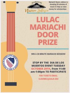 Mariachi Nuevo Jalisco is donating 30 minutes of music to help raise money for LULAC scholarships. Sign up to win for a donation of any amount from 11 a.m. to 1 p.m. at the Day of the Dead festivities at UA Little Rock on Oct. 29, 2019.