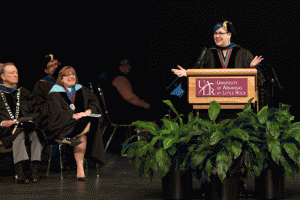 Keynote speaker Dr. Kristen McIntyre during the UALR Freshman Convocation Aug. 14.