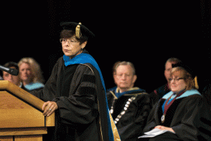 Dr. Zulma Toro speaks during the UALR Freshman Convocation on Aug. 14, 2015.