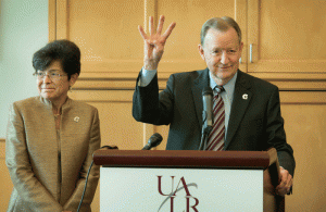 UALR's chancellor and provost announce a new partnership with eStem on Aug. 17, 2015