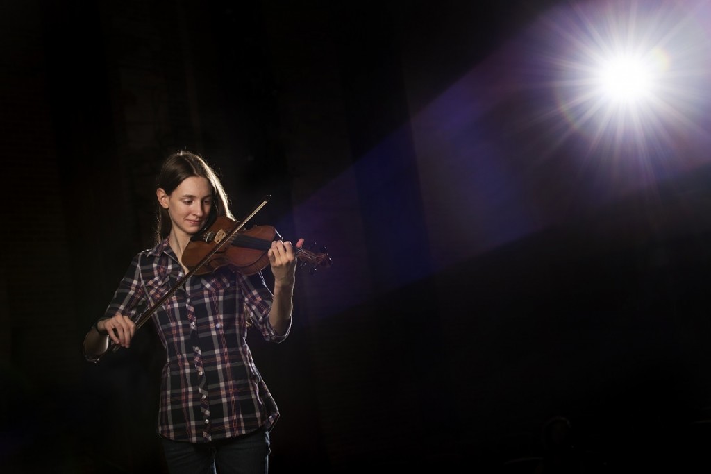 UALR student and traditional-style fiddling champion Emily Phillips photographed on Sept. 8, 2015, at Stella Boyle.