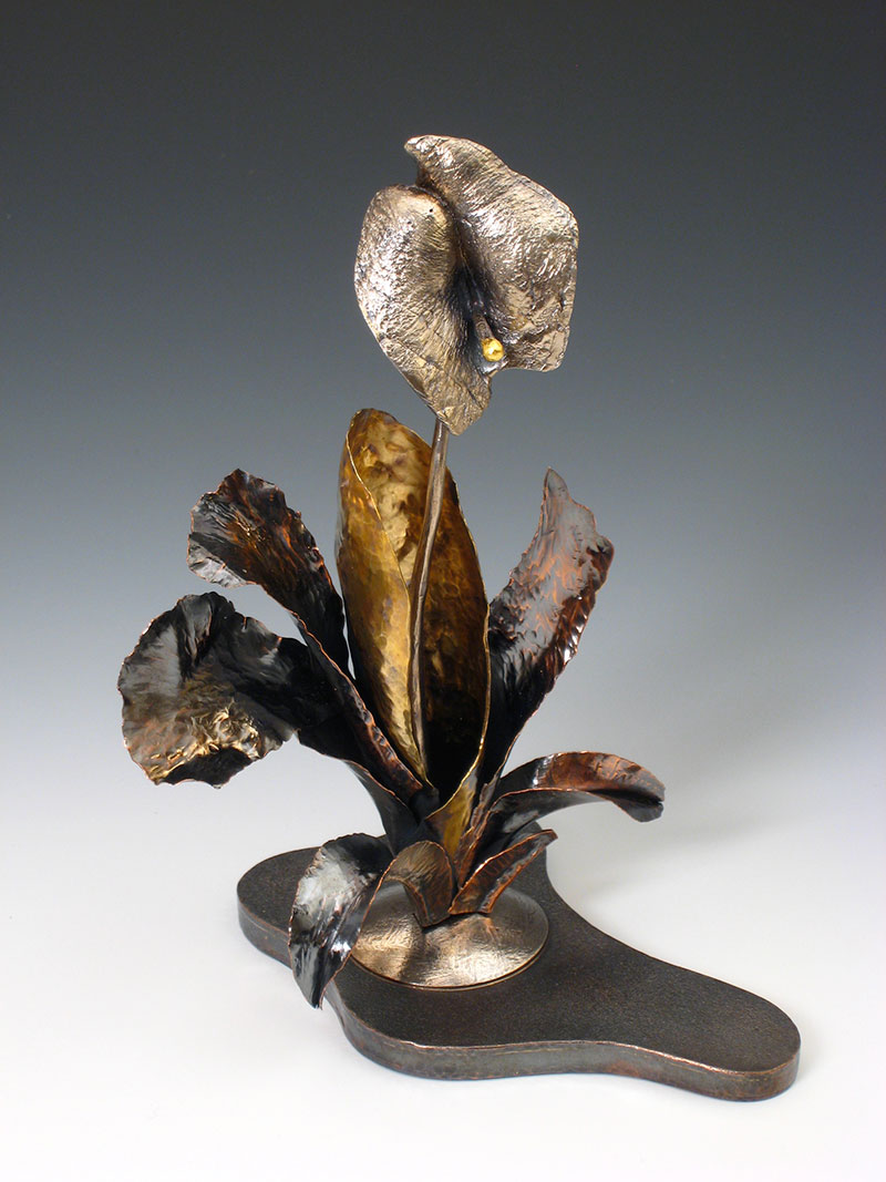 Douglas Frank, "No Green Thumb Needed" Cast sterling silver, fabricated copper, brass, gold leaf, 2015