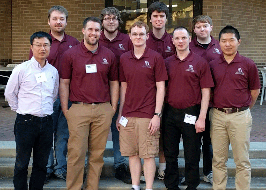 The University of Arkansas at Little Rock Cyber Security Club earned third place at the Southwest Collegiate Cyber Defense Competition. Pictured in the front row, from left to right, are Mengjun Xie, Andrew Lewis, Blaise Koch, John Henry, and Yanyan Li. Pictured in the back row, from left to right, are Tommy Haycraft, Connor Young, Jeffery Wooldridge, and Dylan Hailey.