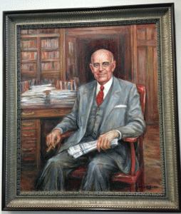 This portrait of K. August Engel, the former owner, president, and general manager of the Arkansas Democrat, hangs in the Bailey Alumni Center. 