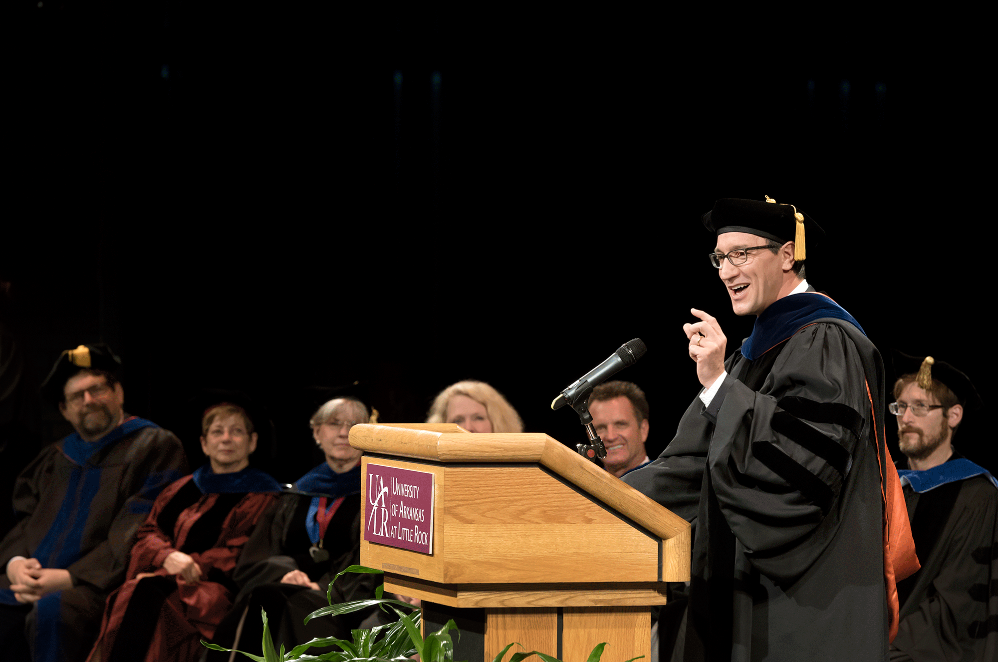 Dr. Julien Mirivel delivers the keynote address at the Aug. 16 Freshman Convocation at the University of Arkansas at Little Rock.