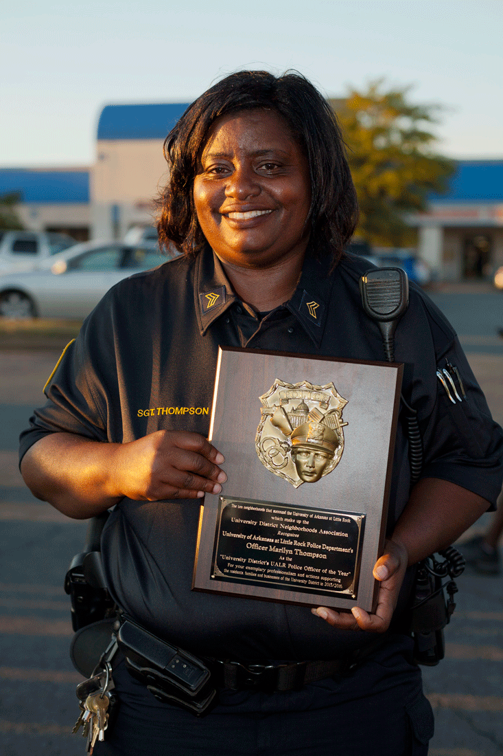 The University of Arkansas at Little Rock University District honored a 22-year veteran of the UALR Police Department as its UALR Police Officer of the Year ceremony. Sgt. Marilyn Thompson received the award for her dedicated community-oriented policing on and around the campus.