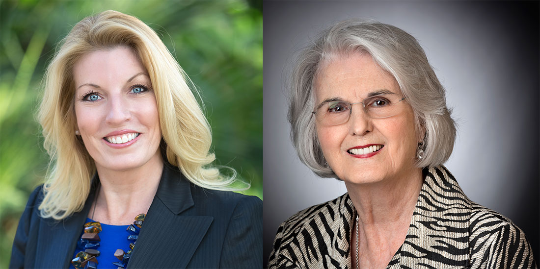 The University of Arkansas at Little Rock 2017 Distinguished Alumna is Candice Corby (left), and the Presidents Award recipient is Rebecca Ward (right).