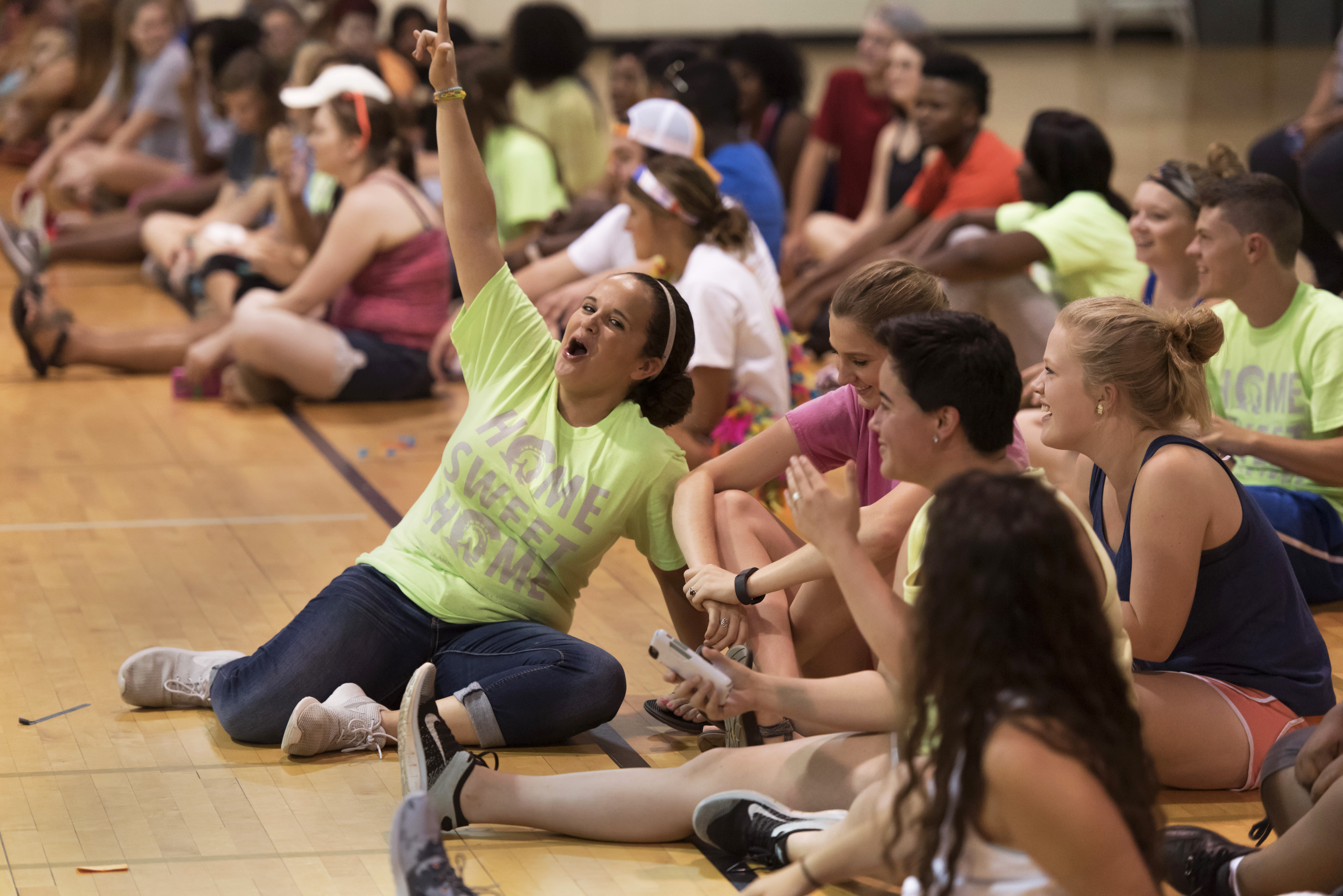 CLC students play games during team building exercises on August 13, 2015 in the athletic field house.