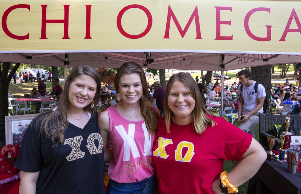 Members of Chi Omega join the BBQ at Bailey celebration Sept. 5. Photo by Ben Krain.
