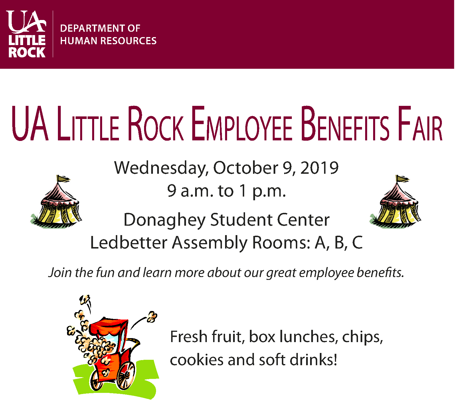 2019 Employee Benefits Fair flyer from the UA Little Rock Department Human Resources