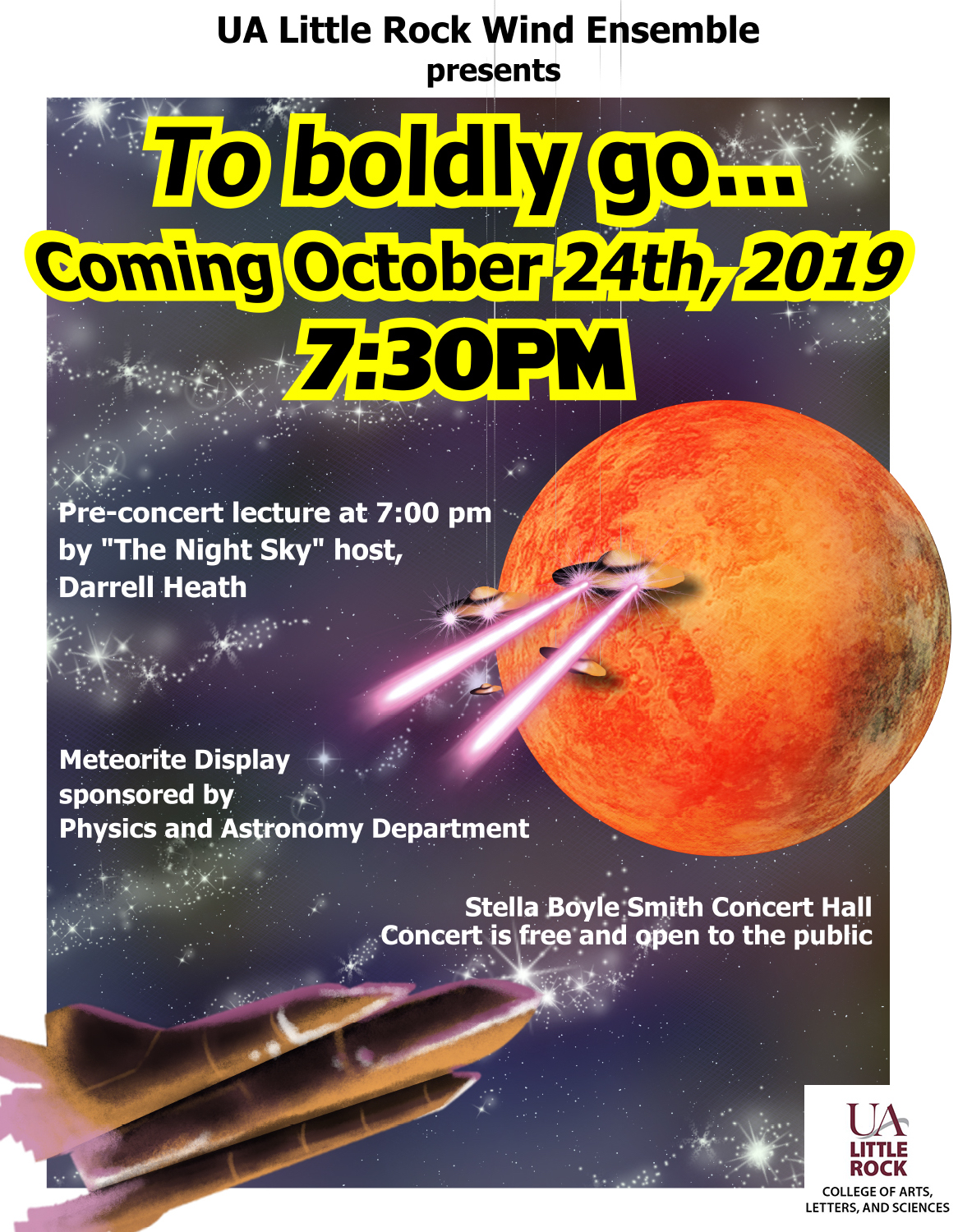 The University of Arkansas at Little Rock Wind Ensemble will host an out-of-this-world concert Oct. 24 featuring a special astronomy lecture and meteorite display.
