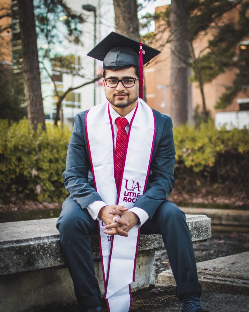 Het Adhvaryu, an international student ambassador and fall 2019 graduate, spent his undergraduate years at the University of Arkansas at Little Rock extending friendship and assisting in research to address breast cancer with the aid of nanotechnology.