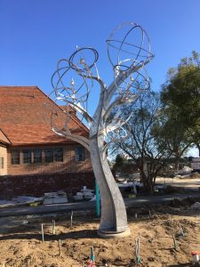 Michael Warrick's latest sculpture, "Mockingbird Tree with Oranges" was recently installed in Whittier, California.