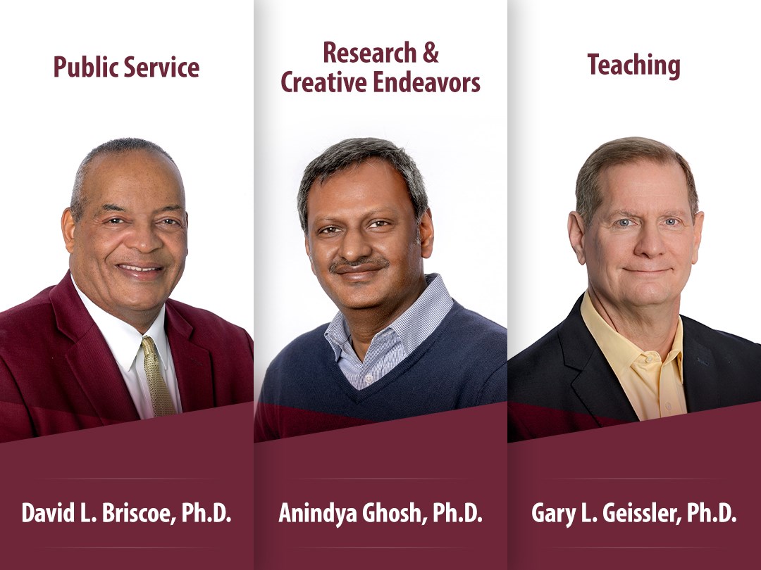 The University of Arkansas at Little Rock has selected Drs. Gary Geissler, Anindya Ghosh, and David Briscoe as the 2020 winners of the Faculty Excellence Awards.