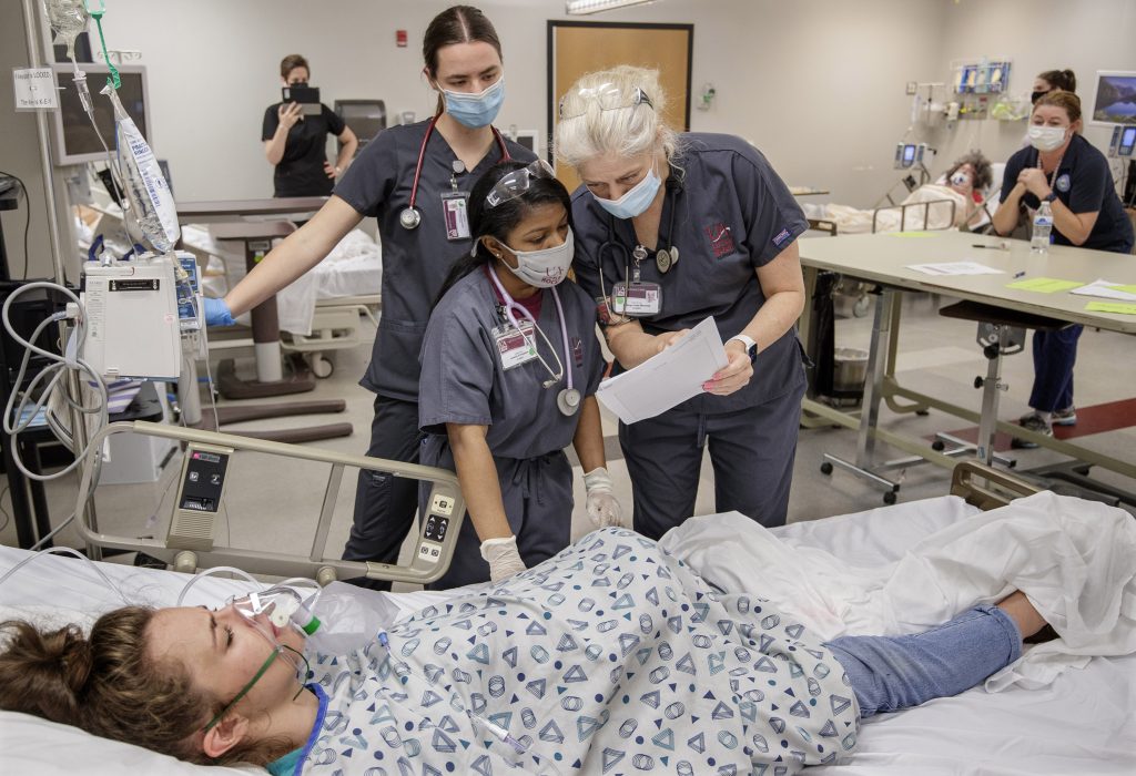 Senior nursing students in the UA Little Rock School of Nursing prepare for transition to practice by participating in an Emergency Room simulation in the Center for Simulation Innovation. Photo by Ben Krain.