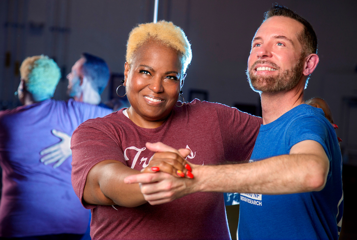 UA Little Rock alumni Helaine Williams and UA Little Rock dance professor Stephen Stone practice for their upcoming performance in the Dancing With Our Stars competition. Photo by Ben Krain.