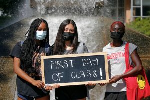 Students on campus during the first day of classes for the 2021 Fall semester. Photo by Ben Krain.