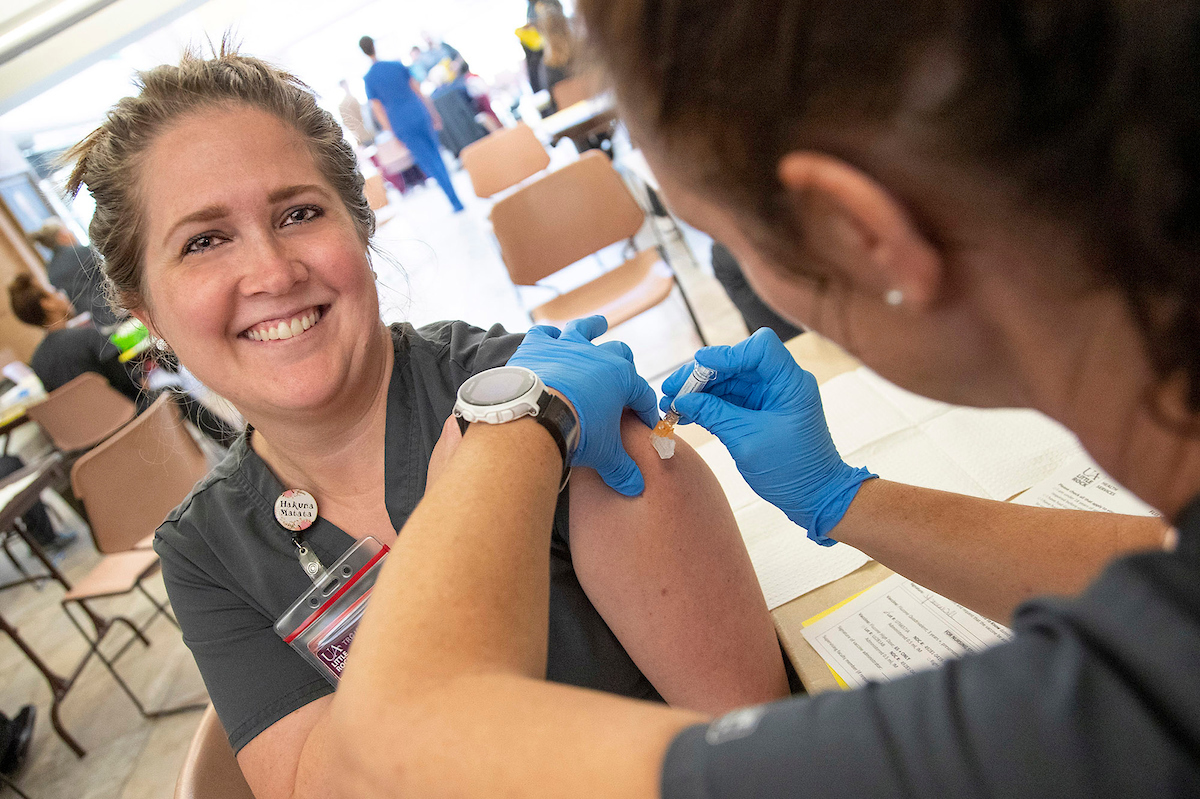 UA Little Rock nursing students administer a flu vaccine during a campus wide clinic. Students and staff were able to receive a free flu vaccine at the annual event held by UA Little Rock Health Services and the Department of Nursing.